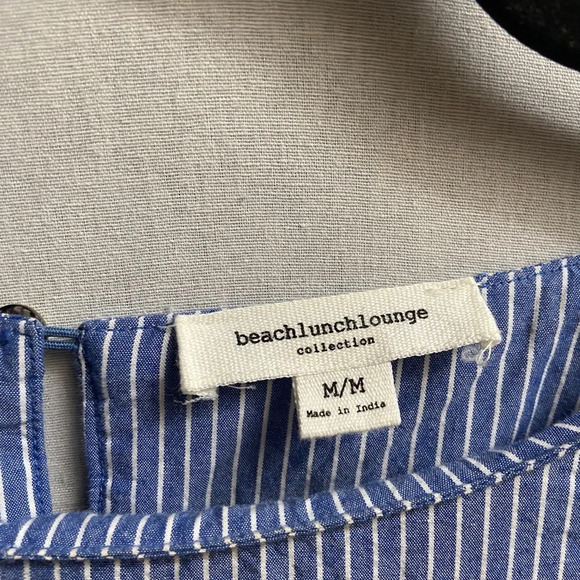 BeachLunchLounge Anthropologie  Cotton Blue/White Striped Bell Sleeve Dress Sz M - Picture 4 of 9
